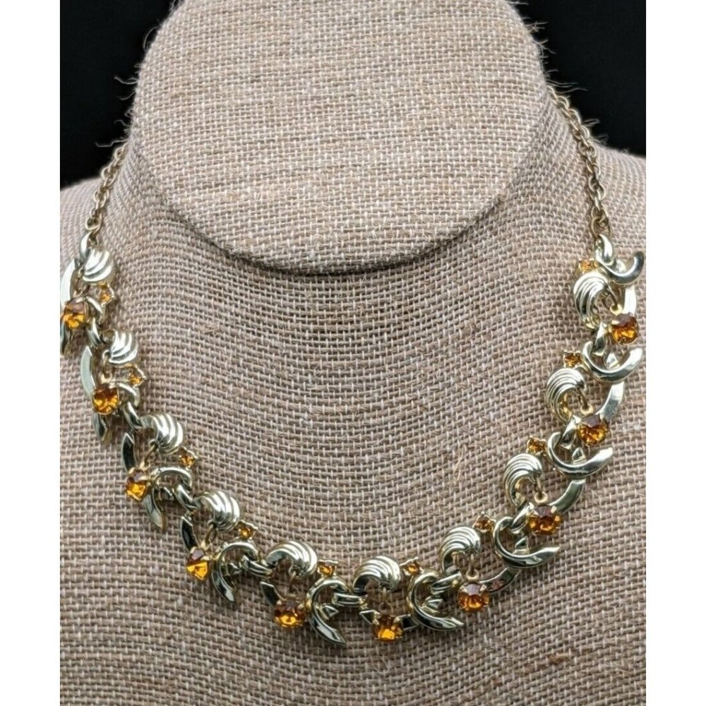 Silver Tone Citrine Rhinestone Choker 7 in drop